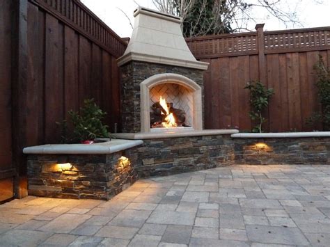 Lights around fireplace | Backyard fireplace, Outdoor fireplace designs ...