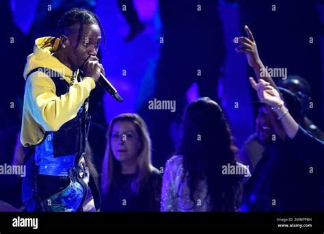 Travis Scott performs at the MTV Video Music Awards at Radio City Music Hall on Monday, Aug. 20 ...