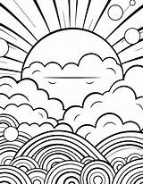 Minimalist Mindfulness coloring Page Relaxing With Sky  sketch template