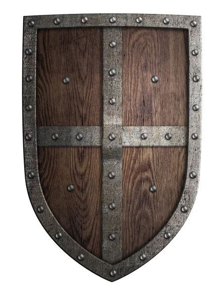 Medieval crusader wooden shield isolated 3d illustration — Stock Photo ...