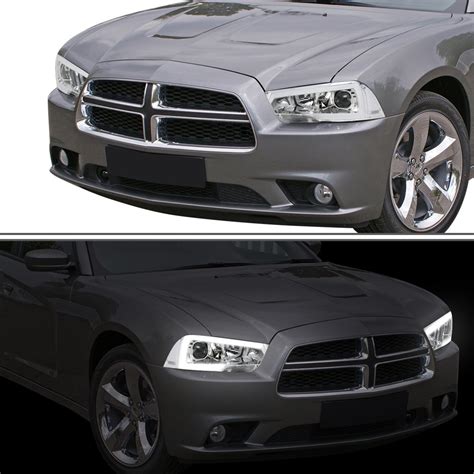 Lumen® - Dodge Charger with Factory Halogen Headlights 2012 Chrome LED DRL Bar Projector Headlights