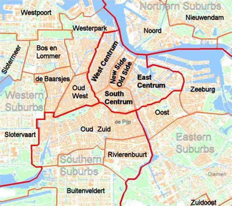 Amsterdam suburbs map - Map of Amsterdam suburbs (Netherlands)