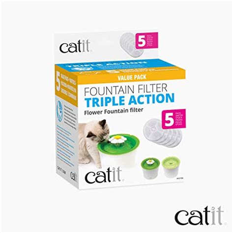 Catit Triple Action Water Fountain Filters, Replacement Cat Drinking Fountain Filters, 5 Pack ...