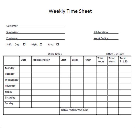 Sample Weekly Timesheet Template - 9+ Free Documents Download in PDF, DOC, Excel