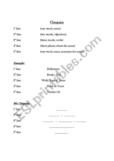 Cinquain Poetry - ESL worksheet by potzy