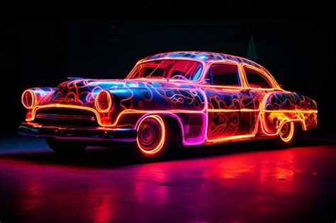 Premium AI Image | A car with a neon lights on the