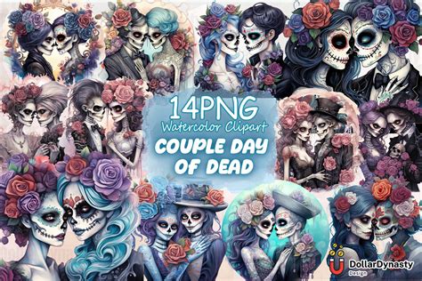 Couple Day of Dead Watercolor Clipart Graphic by Dollar Dynasty · Creative Fabrica