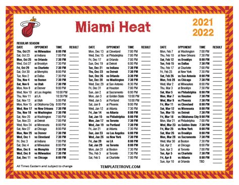 Printable 2021-2022 Miami Heat Schedule