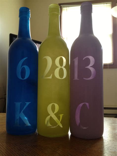 Wedding Gift: Re-used Wine Bottles (Wedding Date, Initials of the bride and groom, & Painted to ...