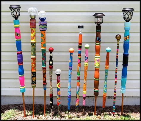 Garden stakes made from spindles, table legs, a shovel handle & a bamboo pole. | Garden crafts ...