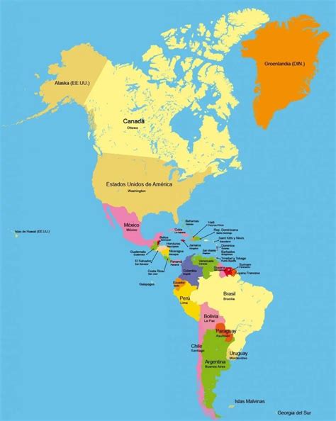 Mapa de América con nombres de países y capitales | Mapa de america, America paises y capitales ...