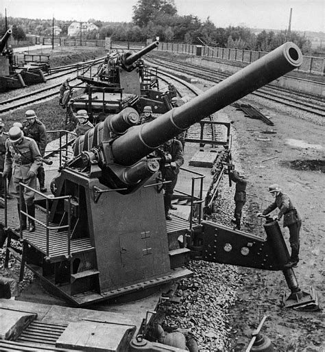 World War II History: German artillery -150 mm rail guns getting ready to open fire at the ...