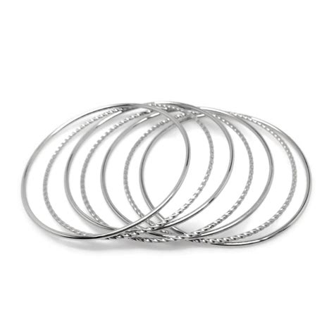 Textured Stainless Steel Bangle Bracelet - Set of 7 - Womens Jewelry ...