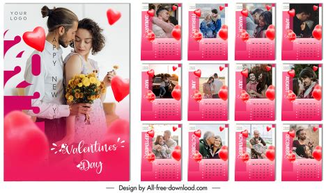 Calendar valentines 2023 template modern elegant love couples hearts decor vectors stock in ...