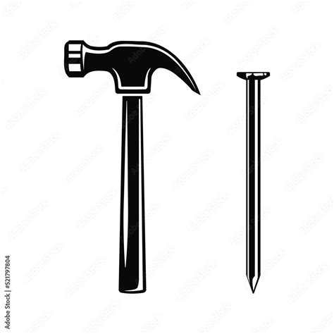 Claw Hammer and Nail, Carpenters hammer and metal nail vector ...