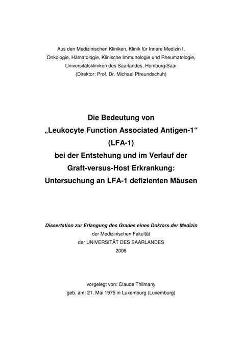 (PDF) Die Bedeutung von "Leukocyte Function Associated Antigen-1" (LFA-1) bei der Entstehung und ...