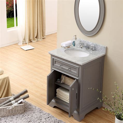 24" Cashmere Grey Single Sink Bathroom Vanity with White Carrara Marble Top