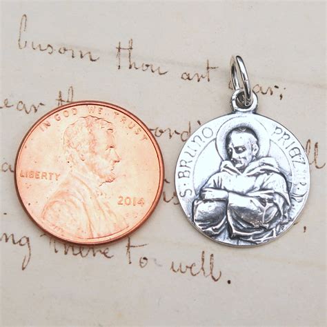 St Bruno Medal - Protection From Evil - Sterling Silver Antique Replica - Rosa Mystica Medals