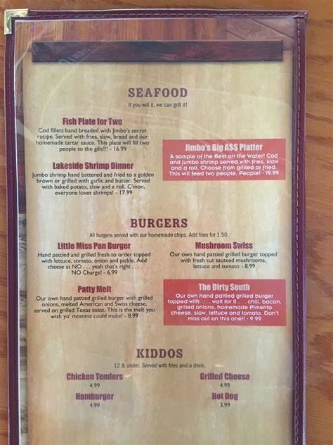 Menu at Big Bass Grill Lakefront Restaurant and Marina, Lake Panasoffkee