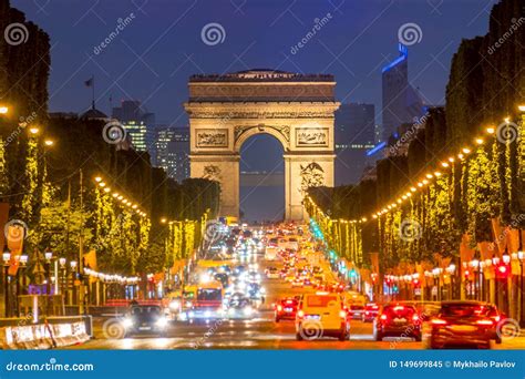 Champs Elysees and the Arc De Triomphe at Night Stock Image - Image of ...