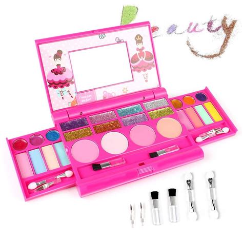 AMOSTING Pretend Makeup for Girls Play Cosmetic Set Make Up Toys Kit Gifts for Kids Pink ...