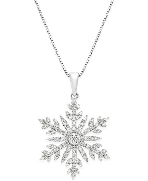 Macy's Diamond (1/3 Ct. T.w.) Snowflake Adjustable Pendant Necklace In Sterling Silver in ...