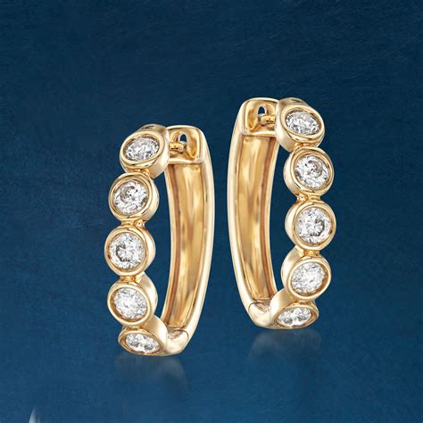 1.00 ct. t.w. Bezel-Set Diamond Hoop Earrings in 14kt Yellow Gold | Ross-Simons