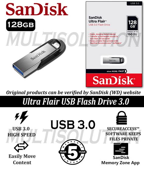 Sandisk 128gb Ultra Flair Cz73 Usb 3.0 - 150mb/s Speed - 5 Years Warranty Price in Pakistan ...