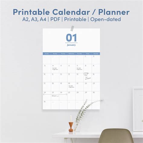 Wall Calendar Printable, Monthly Planner, Wall Planner, Wall Calendar, Open-dated Calendar, 3 ...