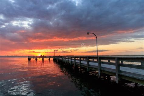 Beautiful Sunset Over Fishing Piers on Long Island New York. Stock ...