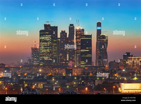 Top view of Moscow city skyline at night Stock Photo - Alamy