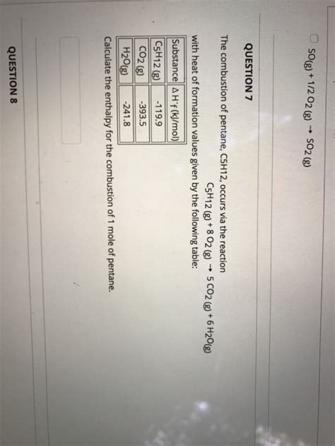 Solved The combustion of pentane, C5H12, occurs via the | Chegg.com