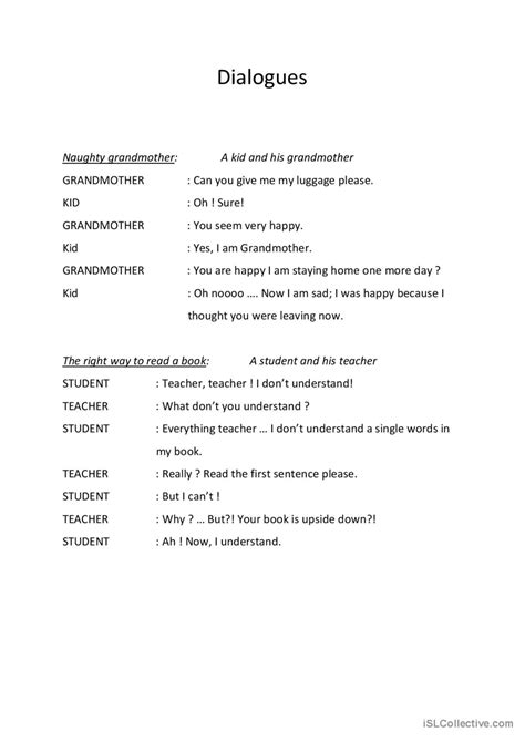 Funny dialogues to play discussion s…: English ESL worksheets pdf & doc