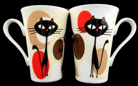 Roy Kirkham Cool Cats Coffee Mugs Set of Two (2) Fine Bone China Made in England #RoyKirkham