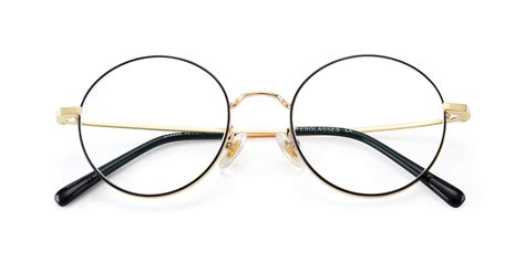 Black-Gold Thin Metal Round Eyeglasses - LT2096