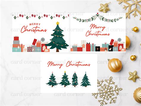 Printable Christmas Card Template Christmas Tree and Gifts Card, 3 ...