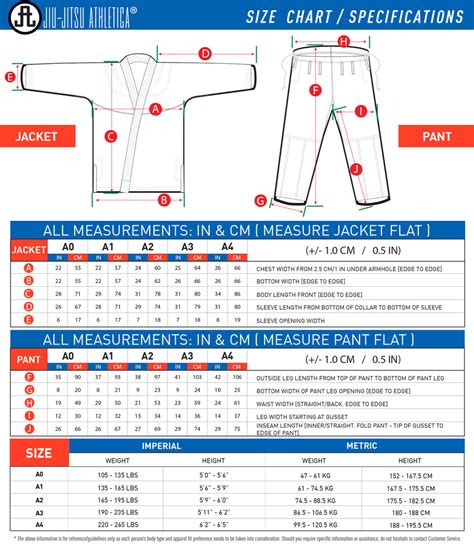 Jiu Jitsu Athletica Gi Size Chart - Storm Kimonos New Zealand