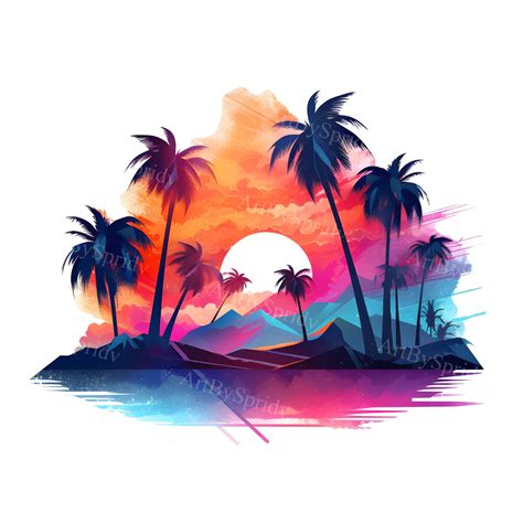 Palm Tree Beach Sunset Drawing