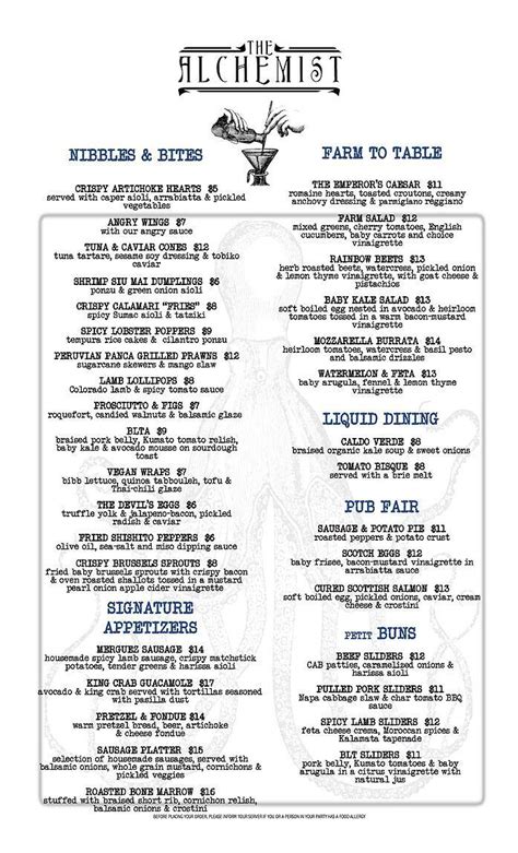 Menu at The Alchemist Gastropub and Bar, West Palm Beach