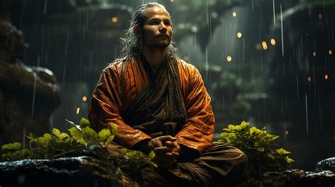 Premium AI Image | Monk meditating in forest