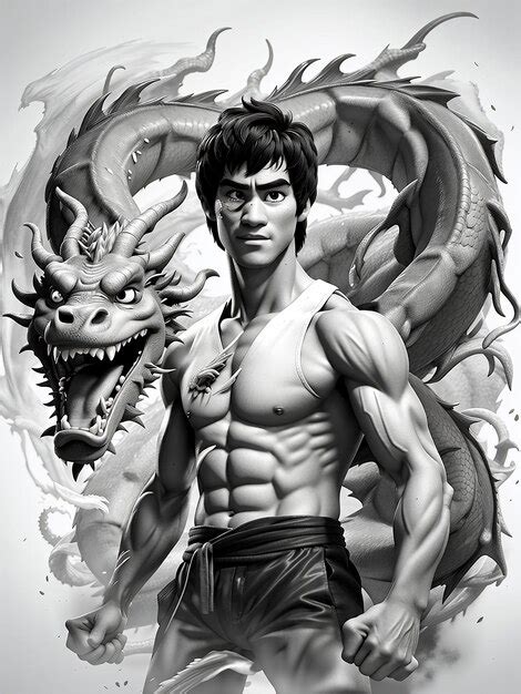 Premium AI Image | bruce lee fight with dragon