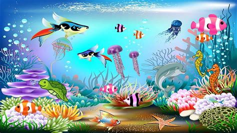 Background Animasi Kartun Bergerak II cartoon background loop Pemandangan Bawah Laut - Ikan ...