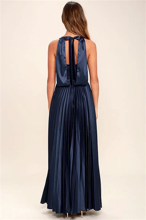 Lovely Navy Blue Dress - Formal Maxi Dress - Bridesmaid Dress - Satin Dress - $96.00