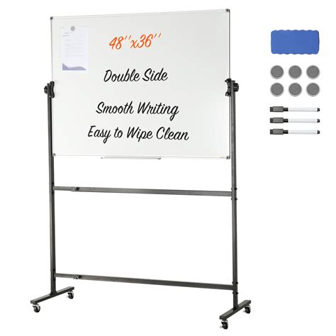 VEVOR Rolling Magnetic Whiteboard, Double-sided Mobile Whiteboard 48x36 ...