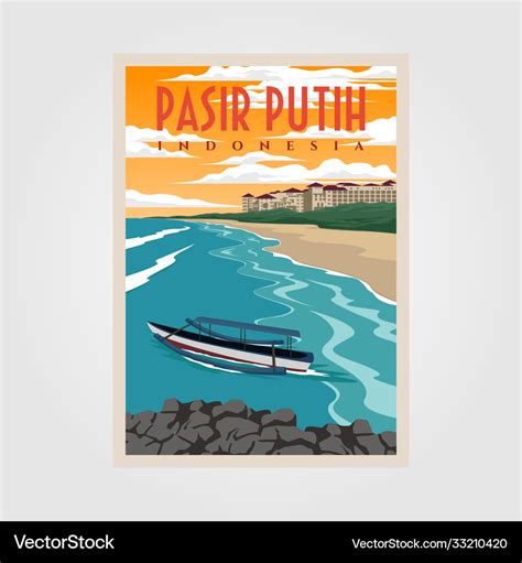 Pasir putih anyer beach vintage poster design Vector Image