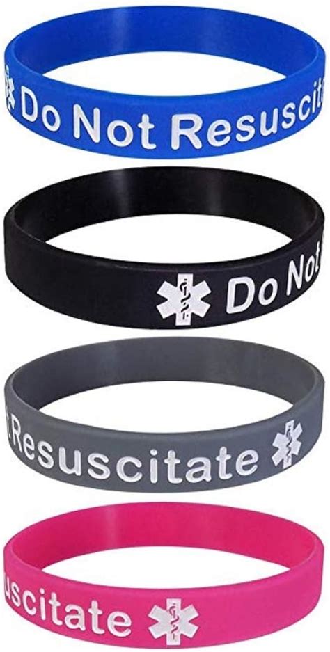 Pack of 4 Do Not Resuscitate DNR Bracelet Silicone Wristband Medical ...