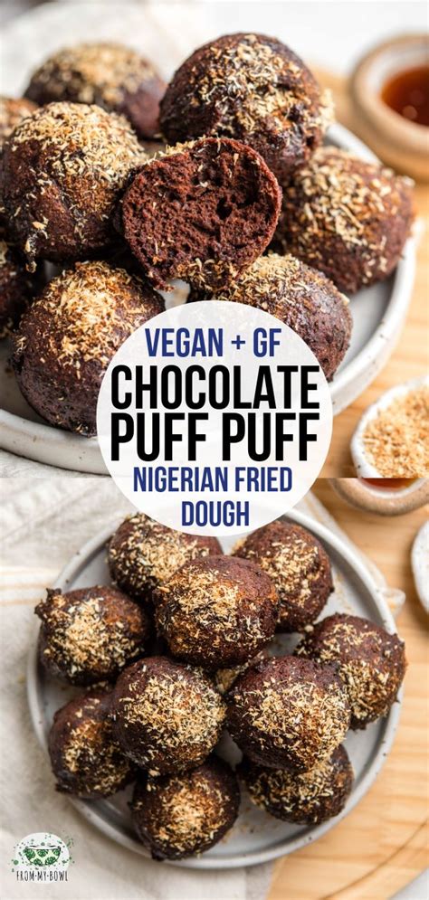 vegan and gf chocolate puffs on plates with dipping sauce in the background