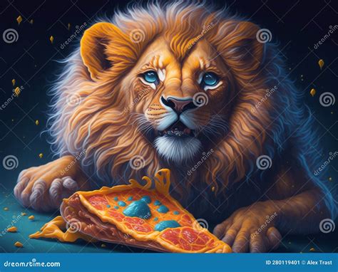 The lion eats pizza. stock illustration. Illustration of nose - 280119401