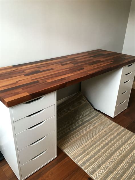 IKEA Alex Cabinets with Walnut Solid Wood - Desk | Solid wood desk ...