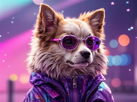 Premium Photo | A Cute Dog With Purple CyberPunk Theme For Wallpaper HD